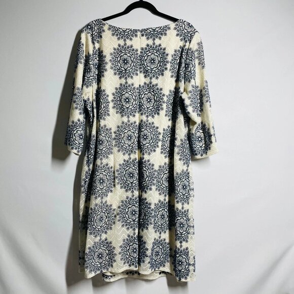 Jessica Howard Womens Ivory Knit Elbow Sleeves Mandala Shift Dress Size 20W - Picture 2 of 11